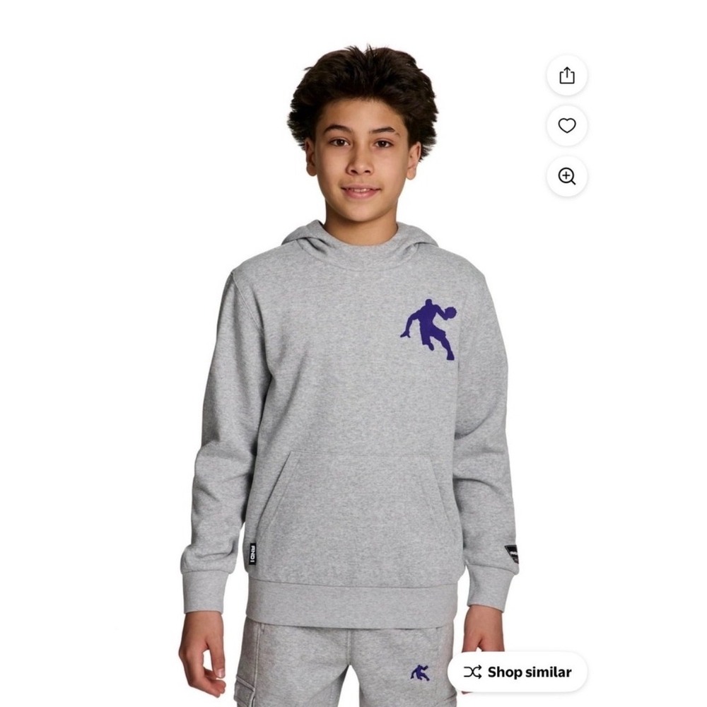 AND1 Boy's Athletic Graphic Fleece Hoodie – Grey/Purple – Kids XXL (18) – NWT
